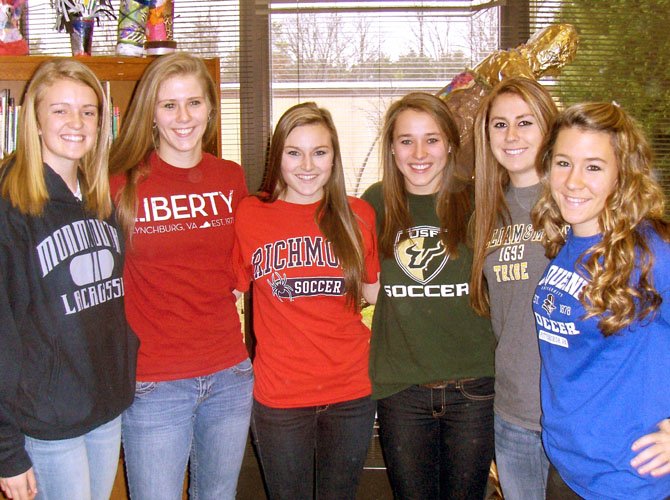 From left are Centreville High star athletes Carly Sane, Tori Collar, Lindsay Egbers, Alex Myers, Clara Logsdon and Haley Yow.