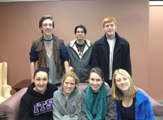 The cast of Chantilly High’s “Brighton Beach Memoirs” is (back row, from left) Chris Knarr, Gonzalo Izquierdo and Matt Calvert, and (front row, from left) Katie McVicar, Brooke Johnson, Nicole Paladeau and Samantha Jones.
