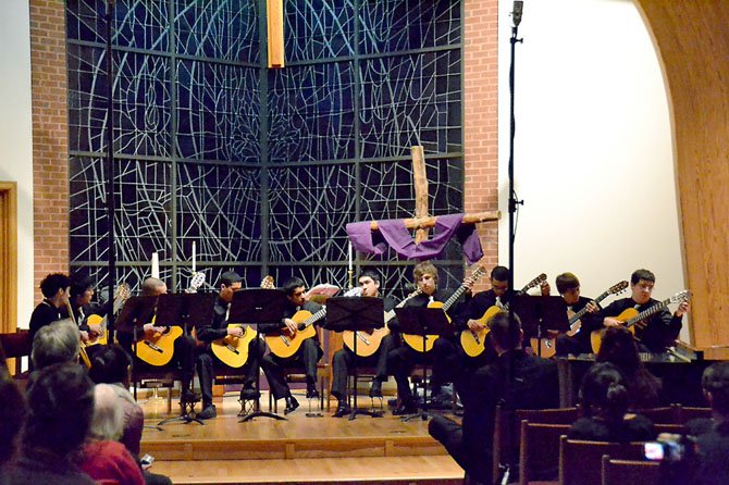 The Robinson guitar ensemble performs at the 2012 Robinson Gives Back benefit concert. This year, the ensemble will perform works by Darin Au and Eric Whitacre.