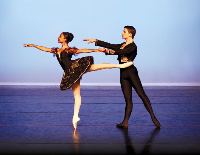 From left to right, Elena Bello and Ben Malone of Richmond Ballet II in "Classical Symphony" by Malcolm Burn. 