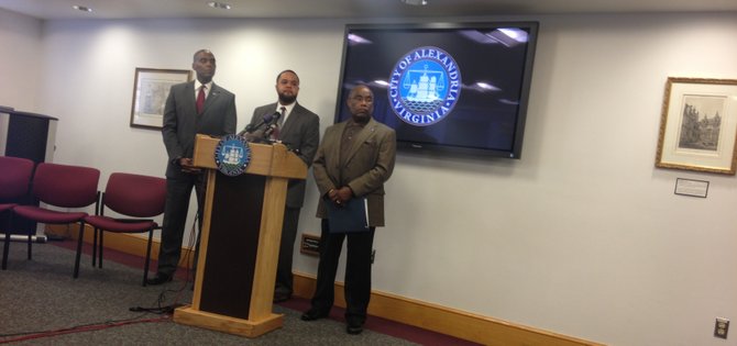 City attorney Jim Banks, City Manager Rashad Young and Alexandria Mayor Bill Euille appear at a press conference announcing they are moving forward with rezoning the waterfront.