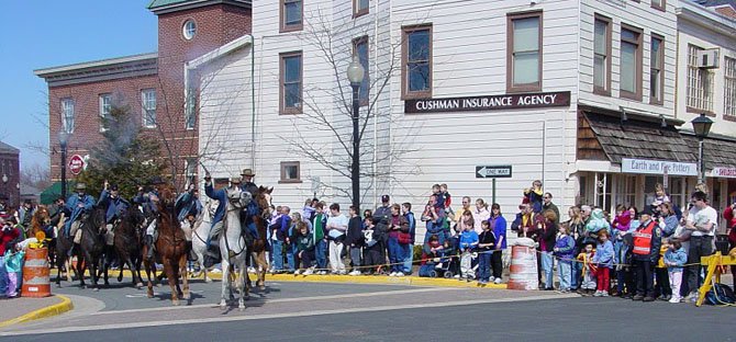 The cavalry leads a charge during a re-enactment of Capt. John Mosby’s raid on the Town of Herndon. The town will host another re-enactment Sunday, March 17 downtown, which is the 150th anniversary of Mosby’s raid. 