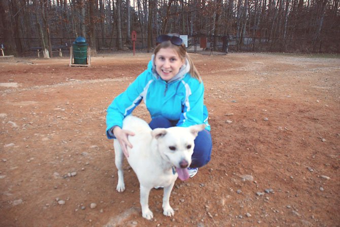 Amy Lubinski of Springfield and her rescued dog Daphne frequent the South Run Dog Park.