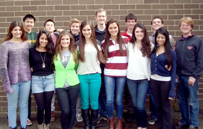 The Langley High School All-Virginia singers: (from left) First Row: Ivy Kenton (alternate), Ariana Tayebi (alternate), Alicia Melendez, Kathryn Bailey, Madeleine Chalk, Kathleen Welch, Kushali Marwaha. Second Row: Brian Niu (alternate), Alfred Lam (alternate), Andrew Jones, Jack Flatley, Jesse Levine, John Higgins (alternate) and Craig McKenzie.