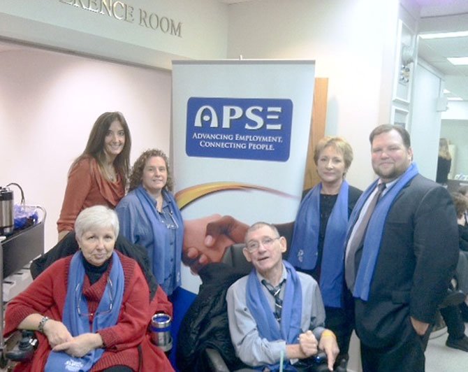 Del. Eileen Filler-Corn with members of The Association of People Supporting Employment First, a group that supports employment opportunities for the disabled.
