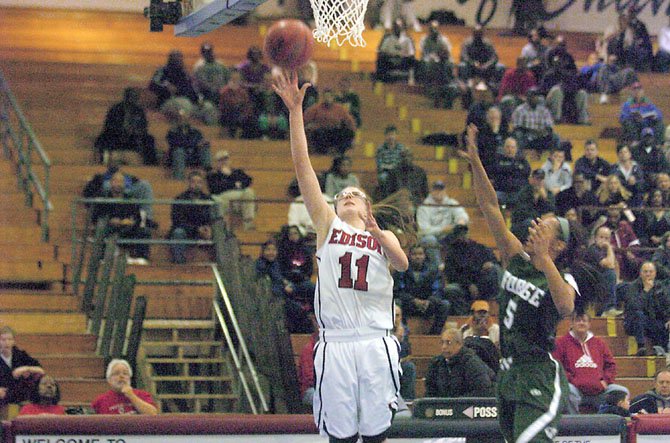 Edison freshman Megan Hendrick scored 10 points against Colonial Forge during the AAA state quarterfinals on March 1 at Robinson Secondary School.