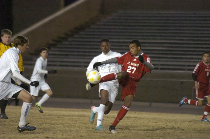 T.C. Williams sophomore Eryk Williamson scored a goal against South Lakes on March 14.