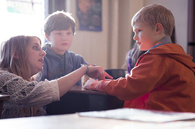 Director Nicole Rosen with Chris Brodbeck as Sam Gold and Theo Van Golen as his friend Mason. “I had to explain to him where his father went. I do a lot of situational directing,” said Rosen.
