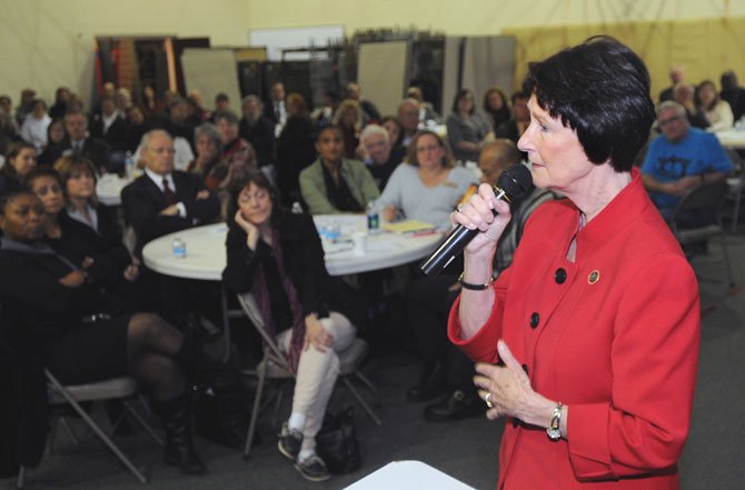 Fairfax County Board of Supervisors Chairman Sharon Bulova speaks about her experiences interviewing some of the county’s homeless population during “Registry Week,” which kicked off the 100,000 Homes Campaign on Feb. 23. “This was something I will never forget. It was one of the most powerful experiences of my life,” Bulova said. 
