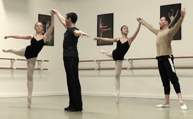 From left, dancers Sasha Podshivalova and  Grace Cho with Classical Ballet Theatre Artistic Director Alisher Saburov.  