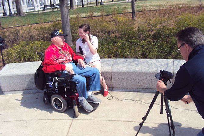 Wayne Field and Courtney Simmons exchange a laugh while waiting for the camera to be set up. Field traveled from Colorado to Washington, D.C. with his wife Marie (not pictured).