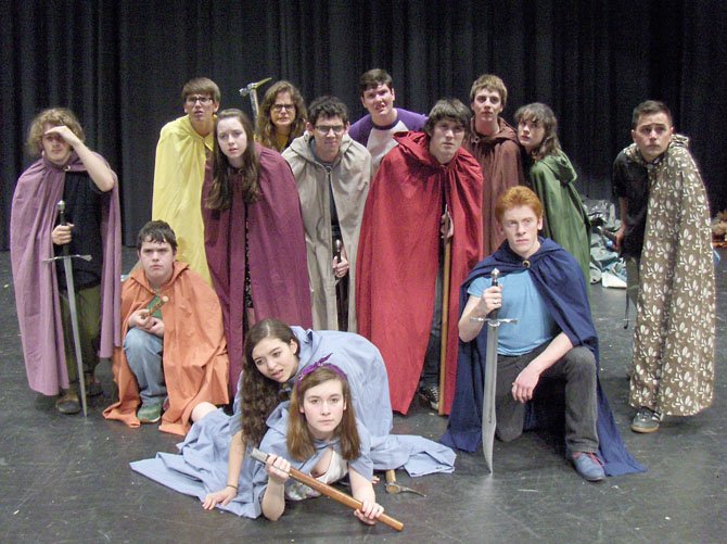 Scared and hungry, the dwarves notice that the trolls have food in this rehearsal scene of Woodson High’s “The Hobbit.”