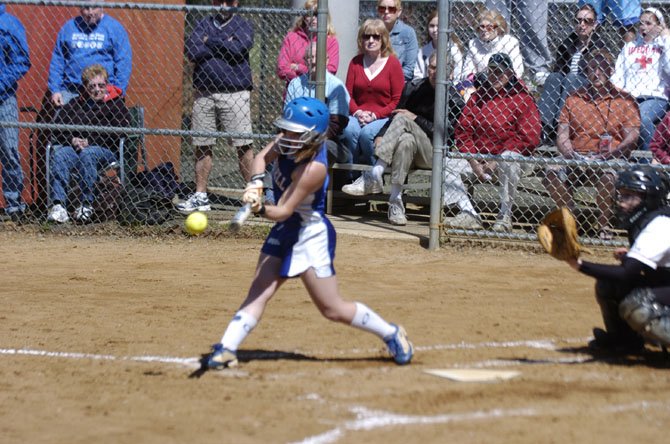 Bishop O’Connell center fielder Mary Burk delivered a game-tying RBI double in the seventh inning against McLean on April 20.