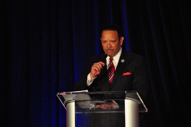 Marc Morial, president and CEO of the National Urban League, speaks at the Northern Virginia Urban League’s annual Community Service and Scholarship Awards dinner Friday, April 19. 
