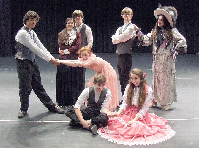 Posing in character are (back row), from left, Marissa Kovach, Will Park, Doug Klain and Alex Nicopoulos; (middle) Jo Coenen and Amanda Harvey; and (front) Derek Yost and Margaret Murphy.