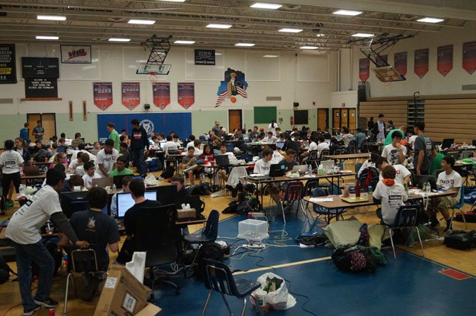 The TJ Hackathon took place in the TJHSST gymnasium April 26-27. Teams of students came together for a 24-hour marathon of computer coding and programming to create products which they would reveal in demos to the other participants and mentors from companies such as Facebook and Palantir.
