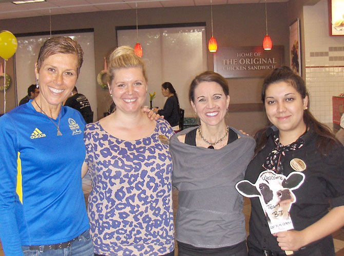 (From left) are cancer survivor Vanessa Spiller, Rebekah Knable, BethAnn Telford and Chantilly Chick-Fil-A hostess Karla Bolanos.
