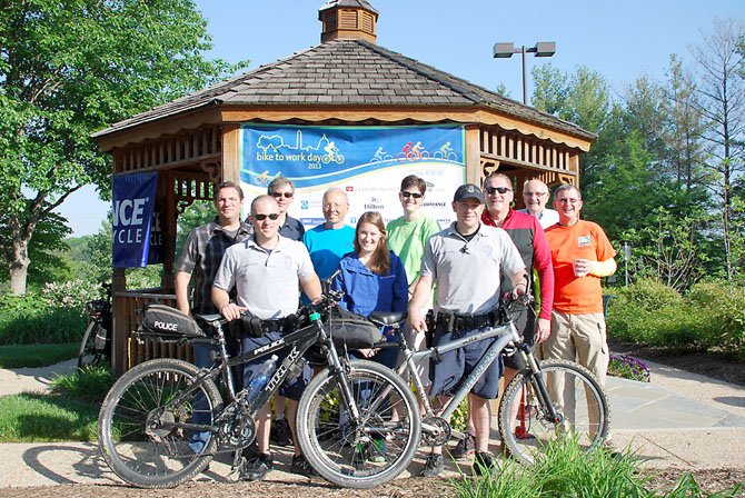 (From left) John Keenan, manager, Hayfield and Performance Bicycle Springfield; Christian Dizon of Alexandria and the Fairfax County Police Department; Rich Dorko of Burke and Performance Bicycle; Henry Hoyle of West Springfield; Claire Coscia of Washington, D.C. and Metro Park; Nancy-jo Manney of West Springfield; Marques Lowery of Fredericksburg and Fairfax County Police Department; Mike Bauer of Falls Church; Jack Mutarelli of Lake Ridge and Calibre; and Paul Kent of Chantilly and Fairfax Advocates for Better Bicycling.