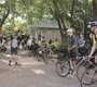 Bicyclists stop at the Gateway Water Park pit ...