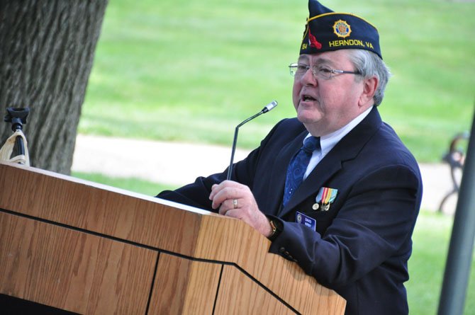 Town council member and American Legion Commander Dave Kirby speaks at the annual Herndon Memorial Day ceremony Monday, May 27. 