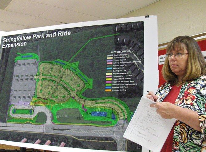 Fairfax County employee Roxanne Tomlinson discusses the Stringfellow Road park-and-ride expansion project.