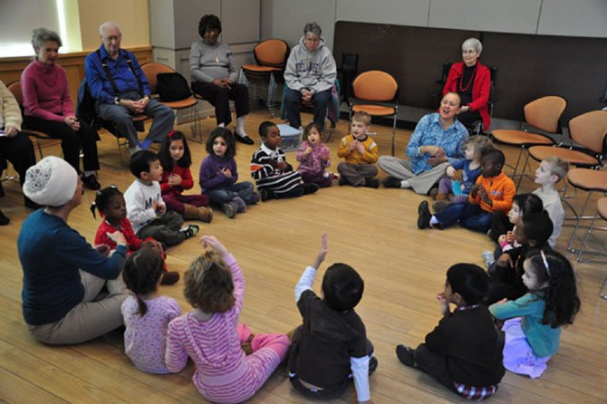 The Herndon Senior Center welcomes students from the Montessori Peace School for a sing-along. 