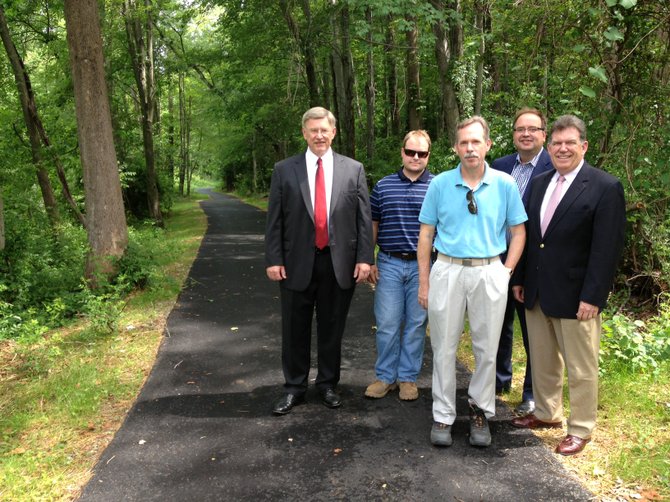 Supervisor John Foust (D-Dranesville); Bill Boston, FCPA project manager, Planning and Development Division; Kirk Holley, FCPA manager, Special Projects Branch, Planning and Development Division; David Bowden, FCPA director, Planning and Development Division; and Dranesville District representative to the Fairfax County Park Authority Board, Kevin Fay.