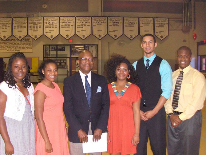 The Cameron Guy Dudley Book Scholarship Award winners pose with CMPSAC President Johnny Nelson. (From left) are Jonea Ahousissoussi, Fatoumata Barry, Nelson, Deveri White, Bryan Sydnor and Kaj Gumbs.