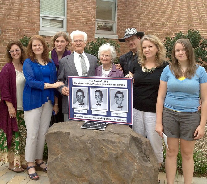 From left, Janis Blackburn, Cora Blackburn-Girard, Suzy Blackburn, Denney Blackburn, Lorraine Blackburn, Daniel Blackburn, Jenny Blackburn-Bowman and Cassidy Bowman. The Blackburn family all came together to attend the ceremony and see David Blackburn be honored by Robert E. Lee High School.
