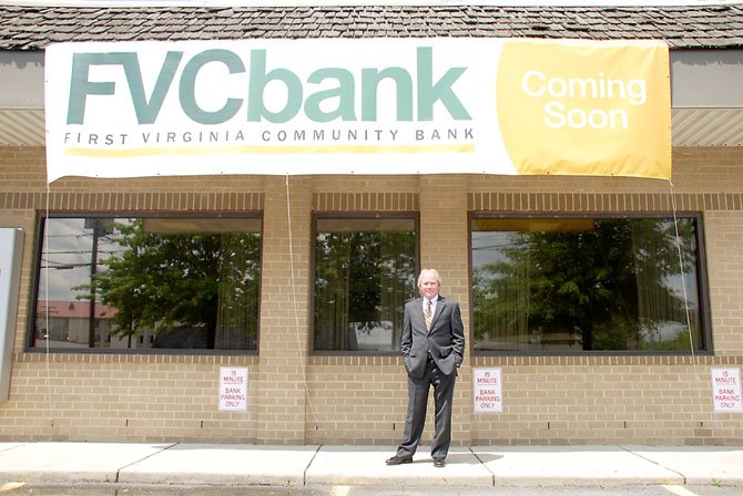 “Mr. Springfield” Todd Lattimer stands in front of the newest branch of First Virginia Community Bank.
