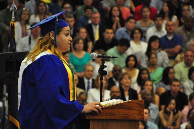 Nicole Rappaport, South Lakes High School Class of 2013 president, addresses the student body during graduation Friday, June 14. 