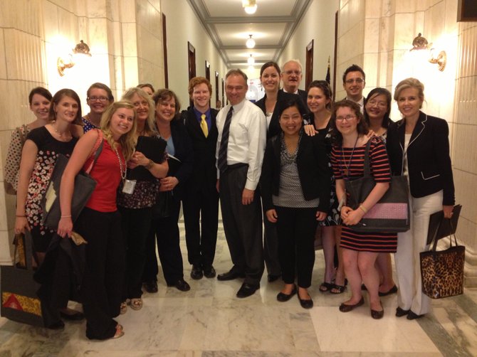 Participants—pictured with Sen. Kaine—met with more than 210 congressional offices to build support for strong U.S. policies to combat trafficking and slavery at home and abroad.