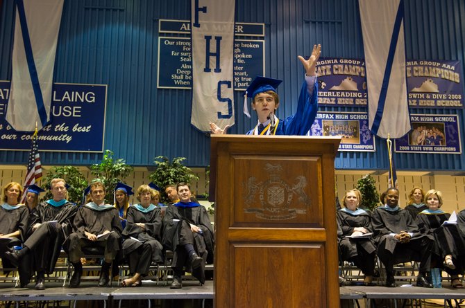 Alexander Griffith gives the Honor Graduate Address at the June 13 Fairfax High School Commencement Ceremony.

