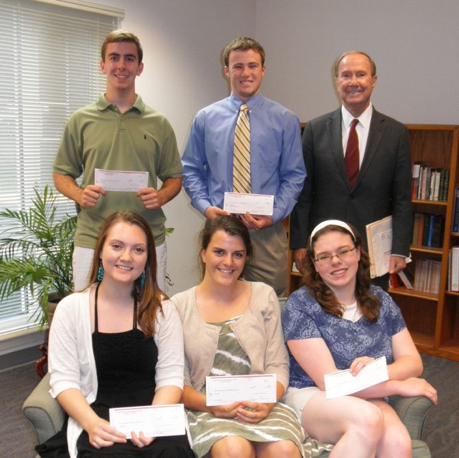 Scholarship recipients Natalie Hurd, Rosie Vita, Katherine McPherson, Trevor Woods and Ben Aleixo with Aldersgate Endowment chair Roger Amole.