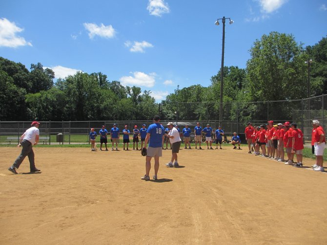 Vienna Vice-Mayor Howard Springsteen threw out the ceremonial pitch on June 22 as the 
Vienna Business Association and Vienna Business Networking International faced off.