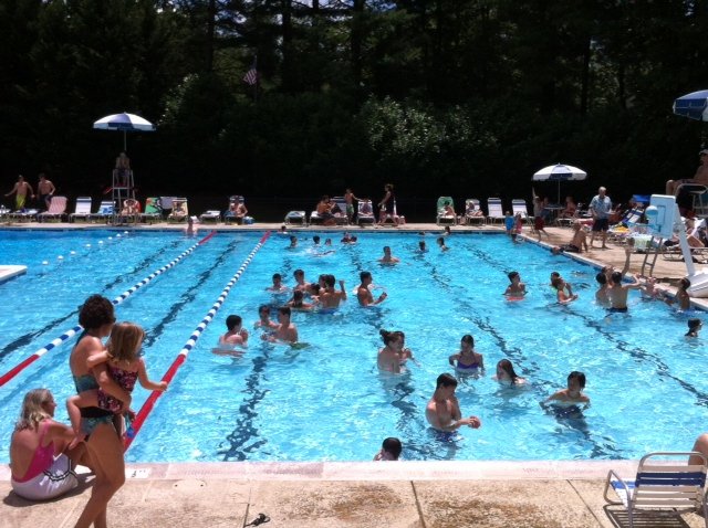 A bird’s eye view of the Great Falls Swim & Tennis pool on the busiest day of the year.