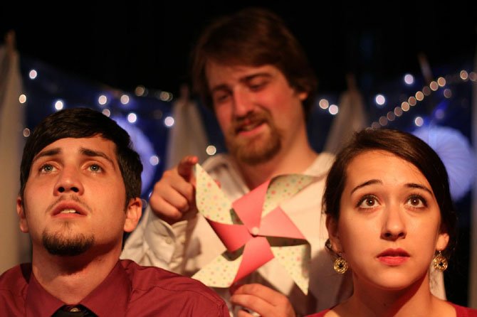 From left, Wilson Murphy as Peter, Matthew Schott of Reston as The Narrator, and Kelsey Secules as Kari, in Critical Point Theatre’s inaugural production of Craig Wright’s “The Pavilion.” The production is currently touring through Virginia and Maryland.