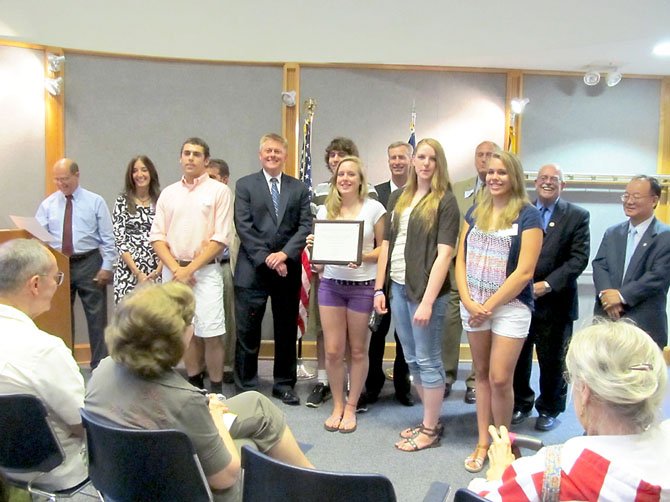 Members of the Audrey Moore Rec Center Rescue Team—Sophie Polnow, Tim Polnow, Connie Polnow, Corey Stoney and Faith Garrish—were honored during the 2013 Best of Braddock Awards Wednesday, July 10 at the Kings Park Library.