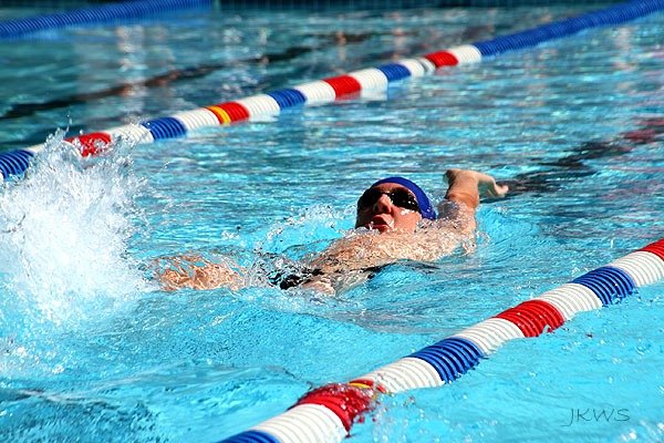 Brandon Fabian in a backstroke race.