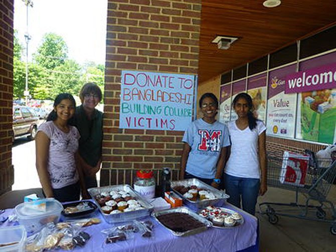 Members of Children’s Trust Fund participate in a bake sale on June 22: From left, Vice President Joshna Seelam, Marshall math teacher Sandra Ludden, President Celia Islam, and CTFund member Ashritha Ch. Proceeds from the fundraiser went to help the families of victims of the factory that collapsed in Bangladesh in April.