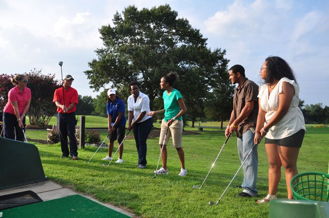 Golfers participate in last year’s clinic to benefit Cindy’s Legacy, a nonprofit that provides support to cancer patients and their families. This year’s clinic will be at the Herndon Centennial Golf Course Friday, Aug. 9