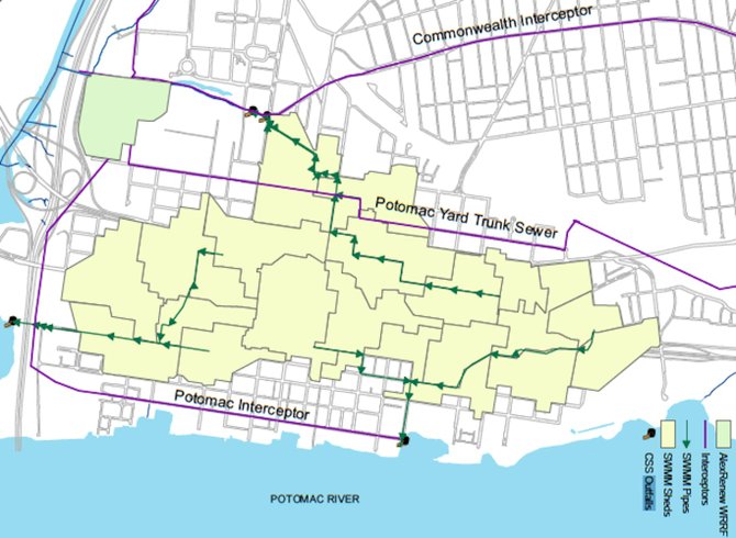 Old Town has a total of four outfalls, three of which dump raw sewage into Hunting Creek. One is on Royal Street and two are on Duke Street.