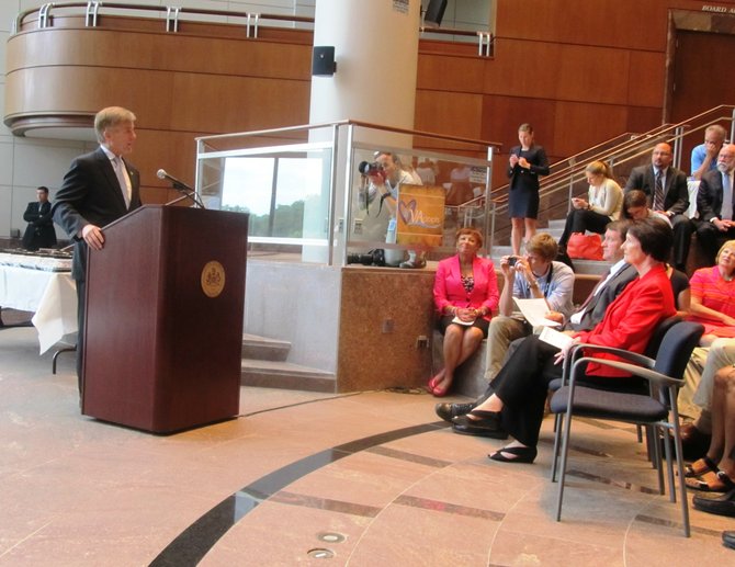 More than 100 people turned out to welcome Virginia Governor Bob McDonnell who was at the Fairfax County Government Center Tuesday, July 30, to promote his “Virginia Adopts: Campaign for 1,000” initiative.