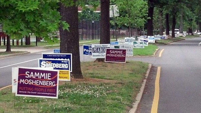 Don't expect to see political signs in the medians of Fairfax County this election season. Crews of nonviolent offenders are out four days a week confiscating the placards thanks to a new arrangement with the Virginia Department of Transportation. 