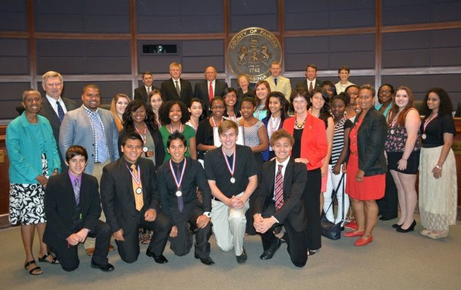 Supervisor John Foust (D-Dranesville) and other members of the Fairfax County Board of Supervisors recognized the Herndon High School Step Team and coach Gary Bushrod as 2013 Youth Step USA National Champions at their July 30 meeting.