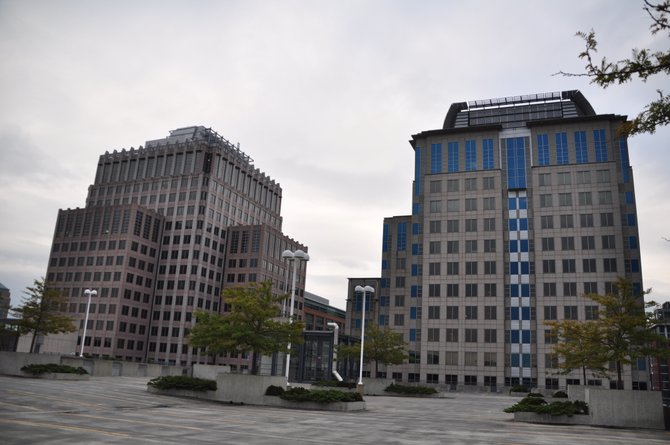 Two buildings on Freedom Drive in Reston Town Center that will serve as the headquarters of Leidos, which is a second company created by a split in SAIC. 