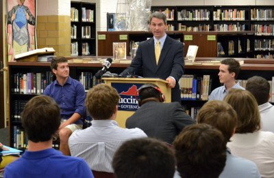 Republican Attorney General Ken Cuccinelli unveils his education agenda at Maggie Walker Governor's School in Richmond. 