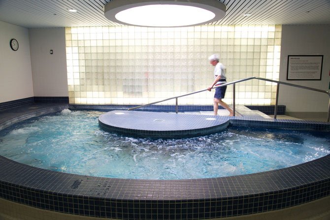 The Terry L. Smith Aquatics Center 16-seat hot tub.
