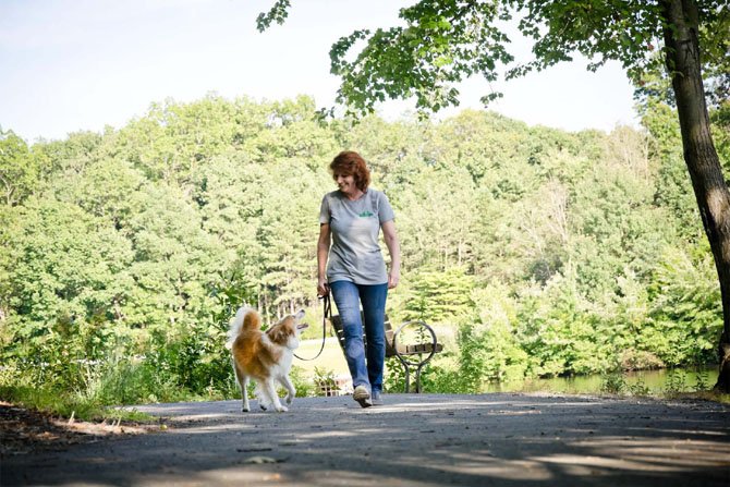 Kim Waite-Williams and Teddy take a walk. 