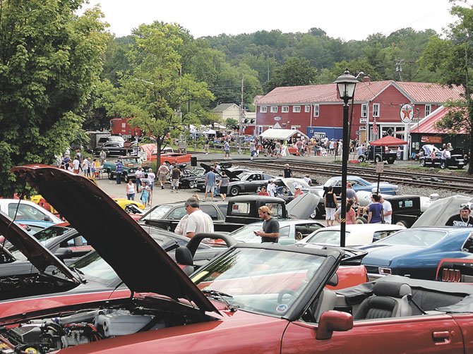 A view of the Clifton car show from a hill overlooking the town.
